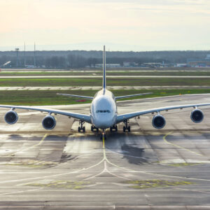 A380 on the runway on a winter day